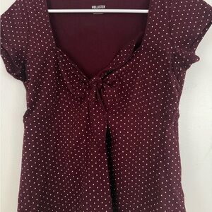 Hollister Women's Maroon Polka Dot Blouse